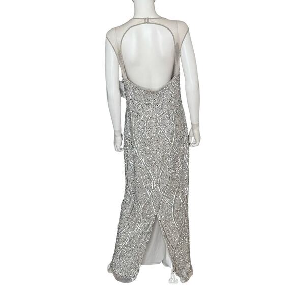 Aidan Mattox Women’s Silver Embellished Open Back Evening Dress Gown Sz 14 - Picture 7 of 10